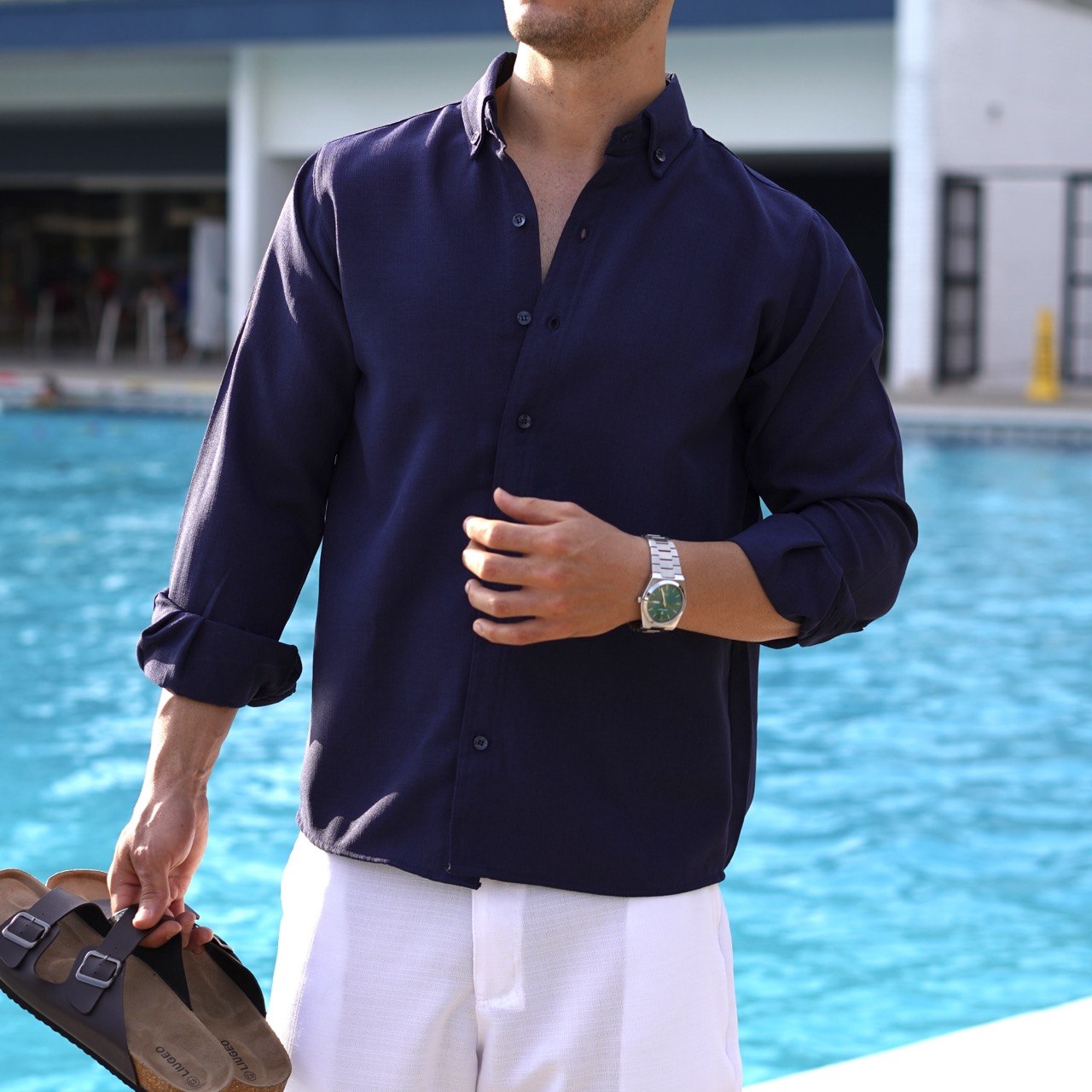 Camisa Manga Larga Lino Egipcian Azul Marino